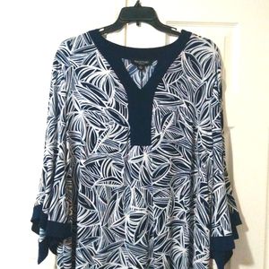 Perception  women plus size ( 3X ) navy/white long sleeve v neck midi dress Nwt